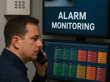 Operador da central de monitoramento atendendo um evento de alarme
