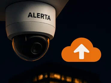 Câmera dome com ícone de envio para a nuvem